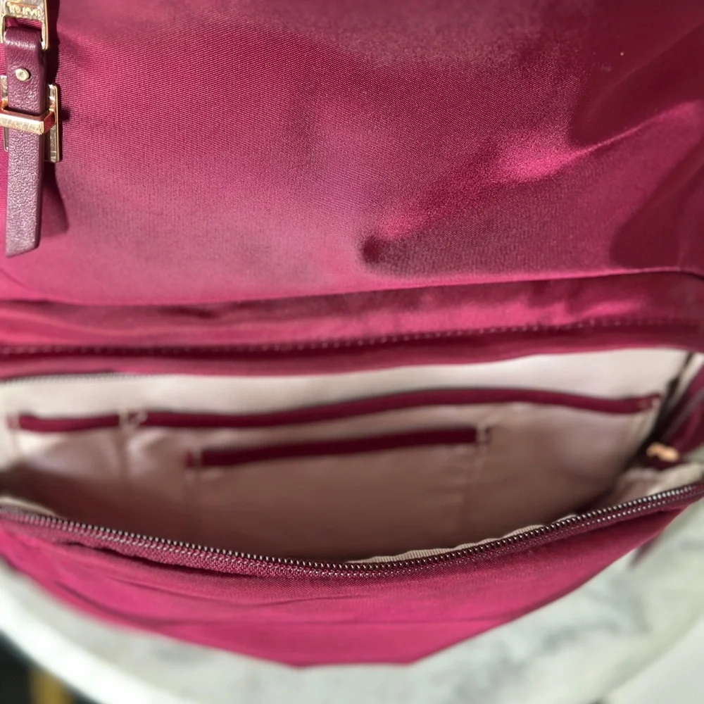 Tumi Voyageur Maroon Ladies Laptop Backpack with Gold Accents. Nylon and Leather - Picture 10 of 16